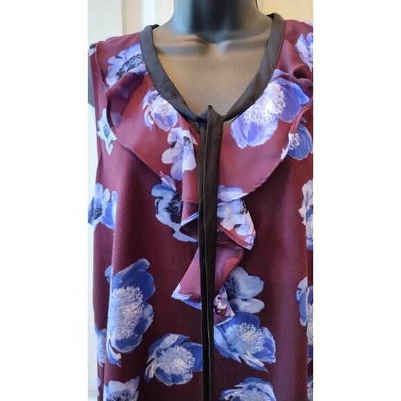 Elle Floral Print Tank Top sleeveless Ruffle Tie front Blouse Size M - Picture 2 of 9